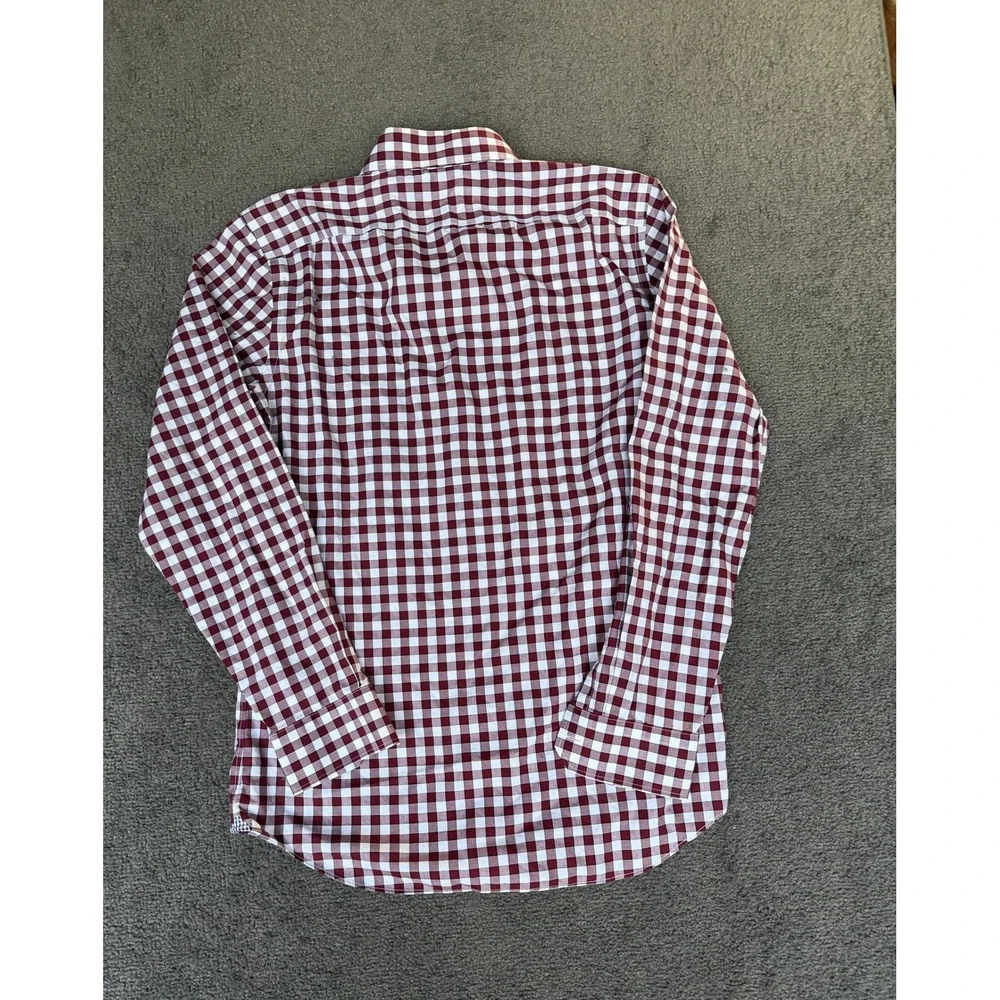 Banana Republic Camden Fit Gingham Shirt Mens Small Burgundy White Non-Iron